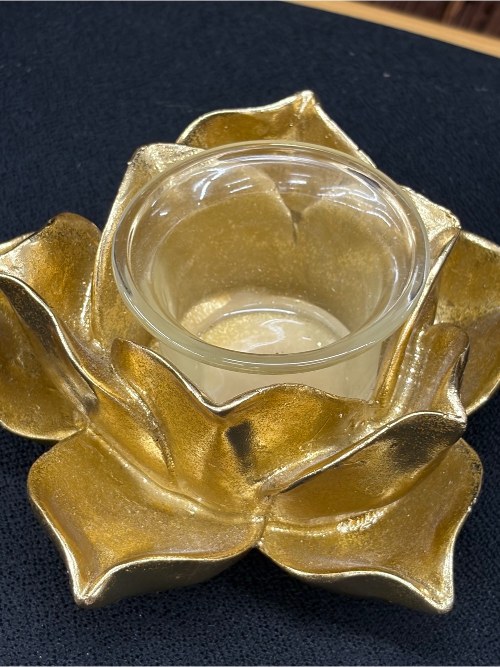 Source Unknown Gold Floral Votive Candle Holder